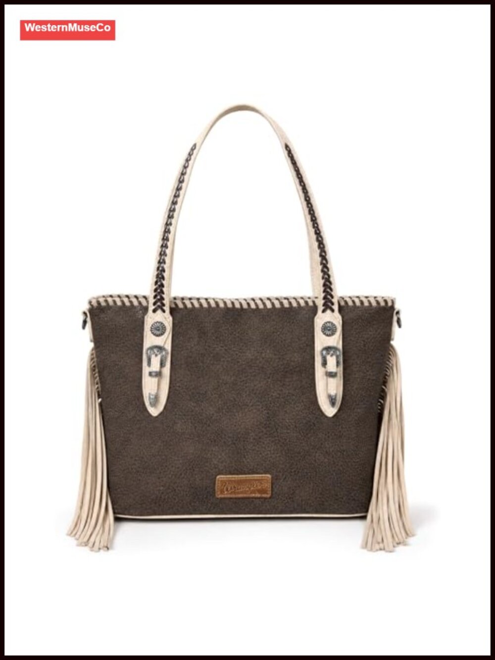 Western Fringe Tote Bag with Whipstitch Detail Woven Top Handle Crossbody